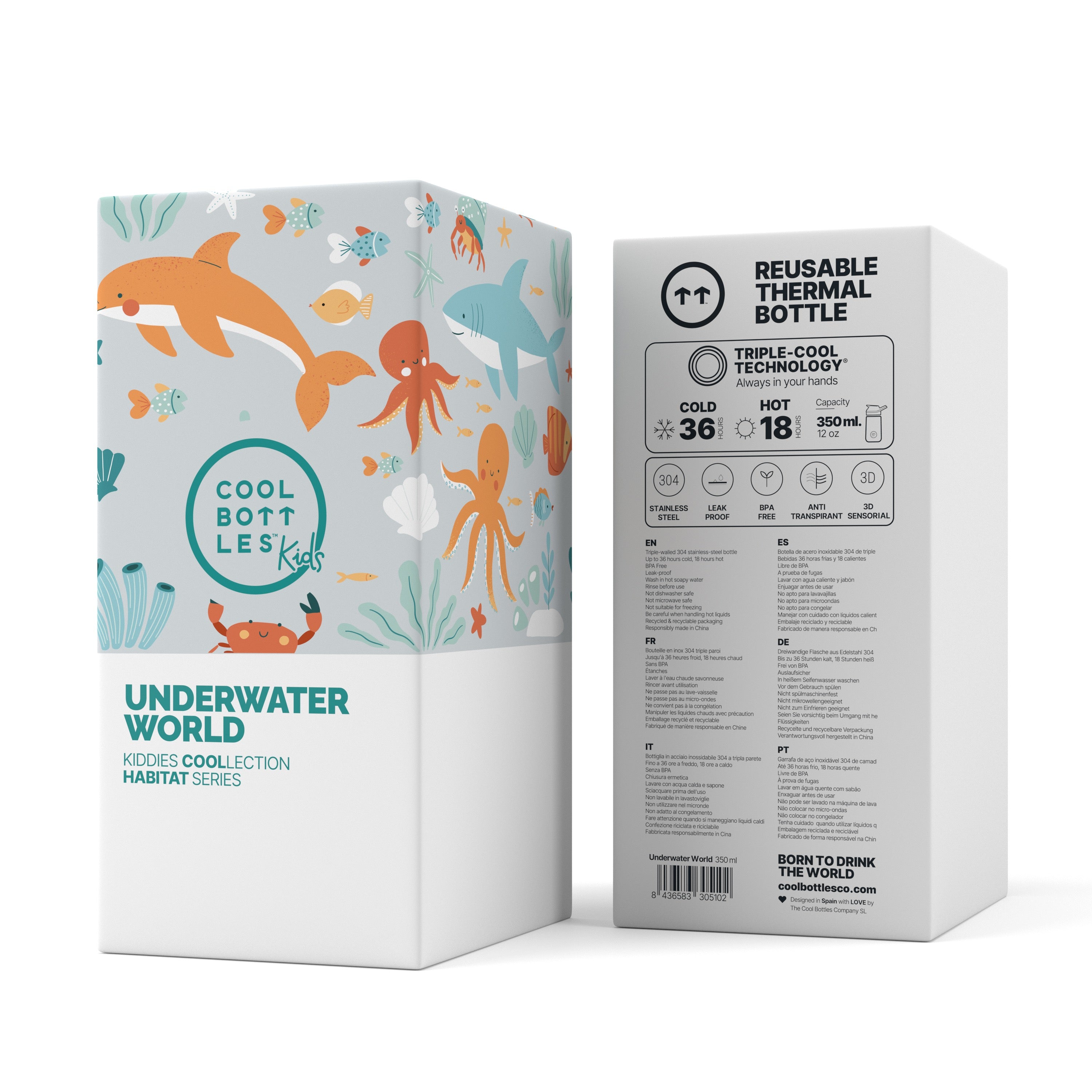 Cool Bottles Botella Kiddie - Underwater World 350 ml