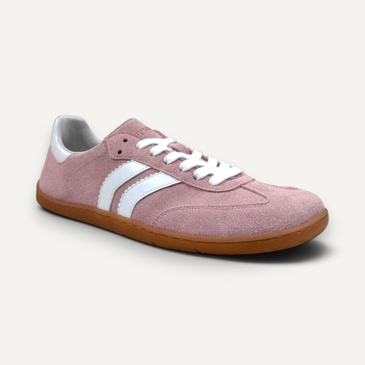 Zapatilla barefoot zoireo Coqueflex 4415 rosa de microfibra con suela flexible y cordones blancos