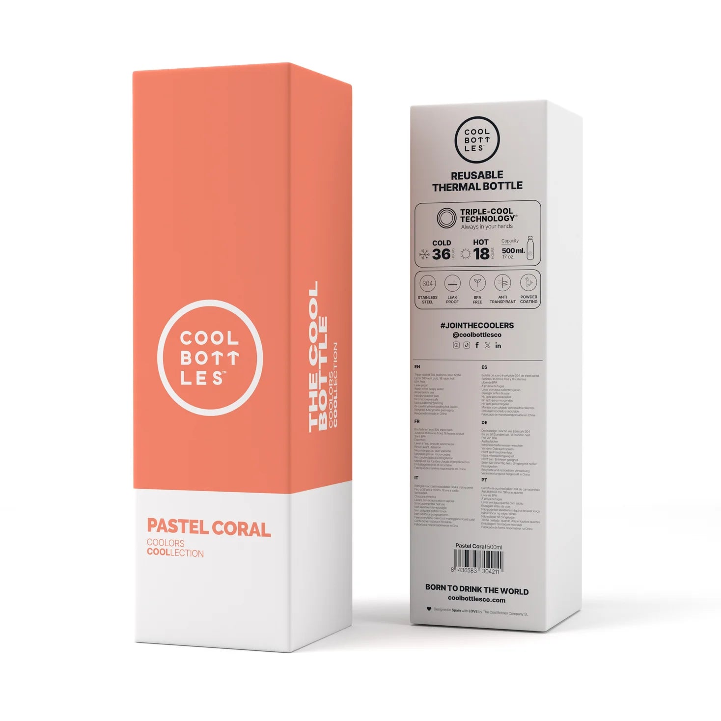 Cool Bottles Botella - Pastel Coral 500 ml
