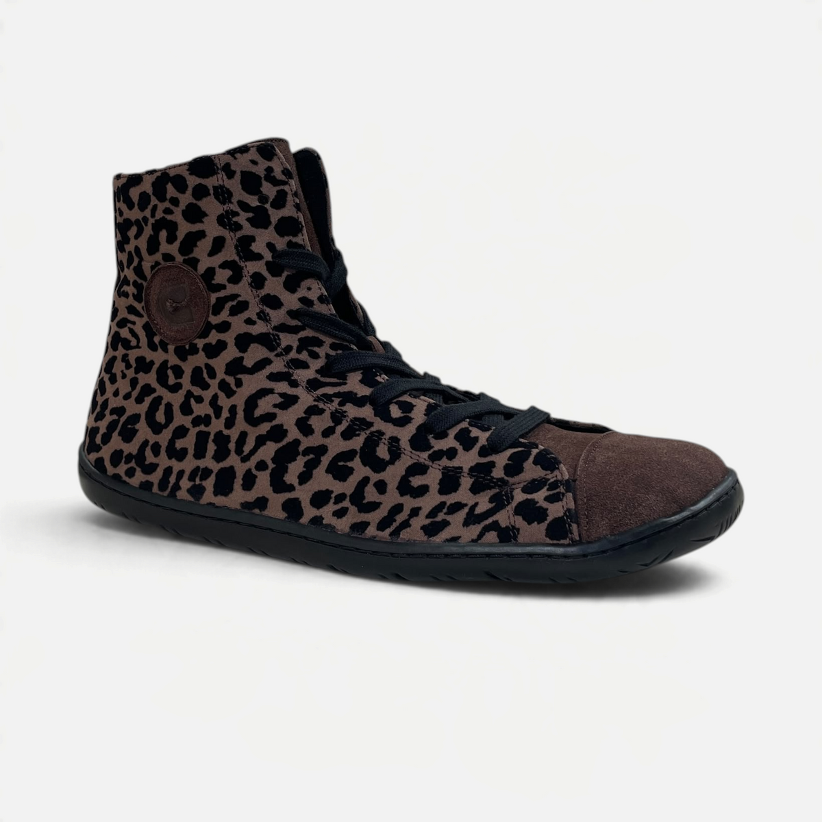 Bota barefoot Coqueflex Enna Rune de zoireo con estampado de leopardo marrón y negro y suela flexible