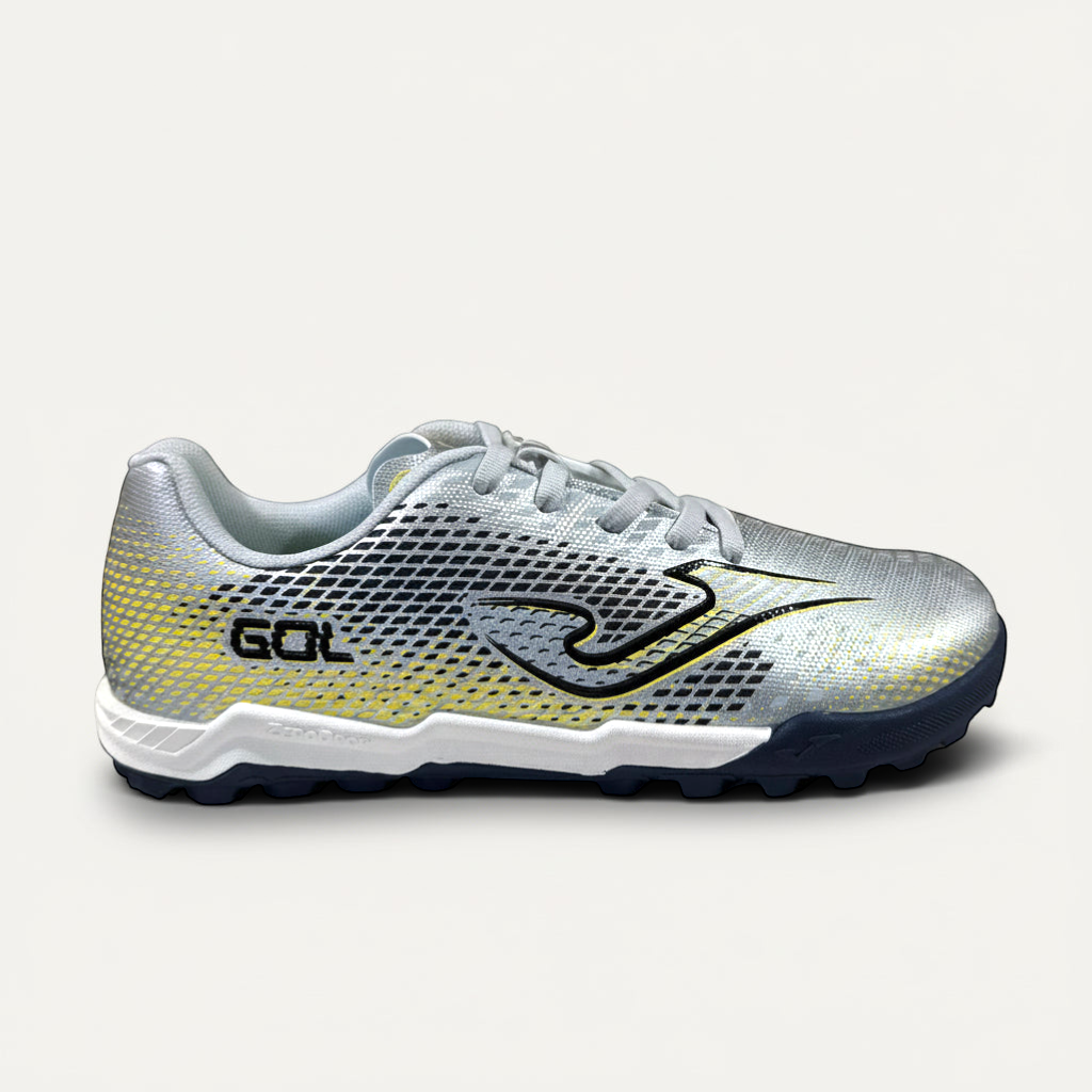 Bota de fútbol Joma Barefoot Gol gris con cordones para césped artificial, disponible en zoireo
